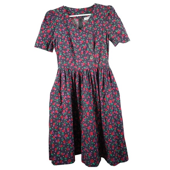 VTG Caroline Wells Collections 100% Cotton Dress Floral Print Sz 10 Shoulder Pad - Picture 1 of 5